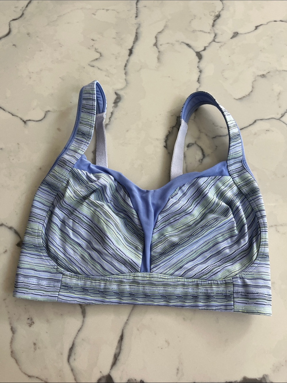 lululemon athletica Blue & Light Green Striped Support Sports Bra